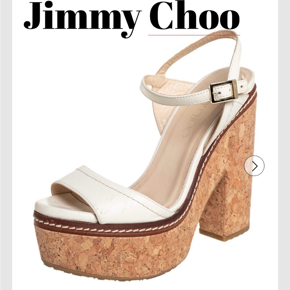 Jimmy Choo White and Brown Platform Sandals with Cork Heel - NWT/Box